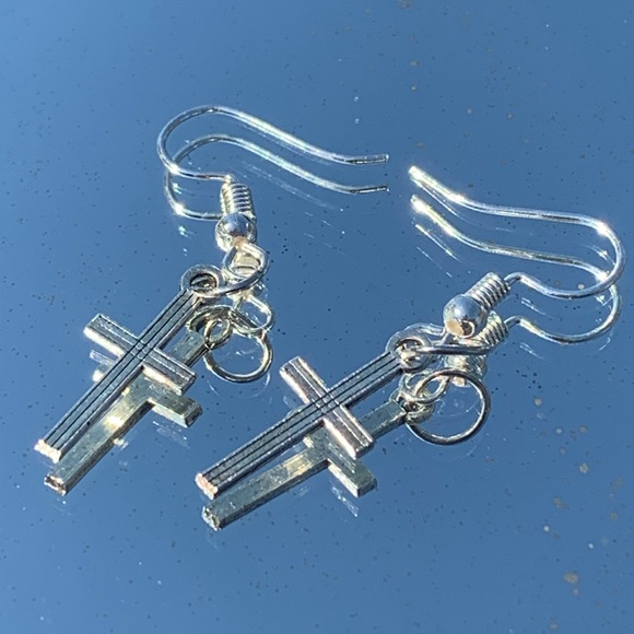 Silver Plated Cross Earrings - Picture 1 of 2